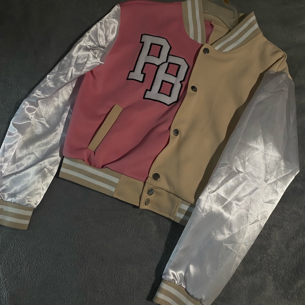 Kids Varsity Jacket - Pink and Cream